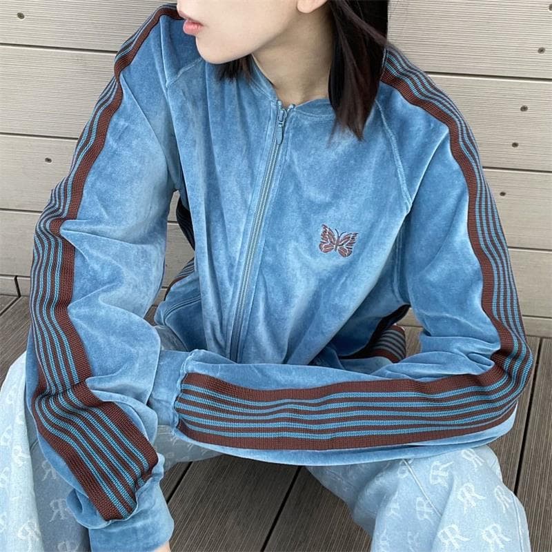 蝶々刺繍入りベロアトラックジャケット