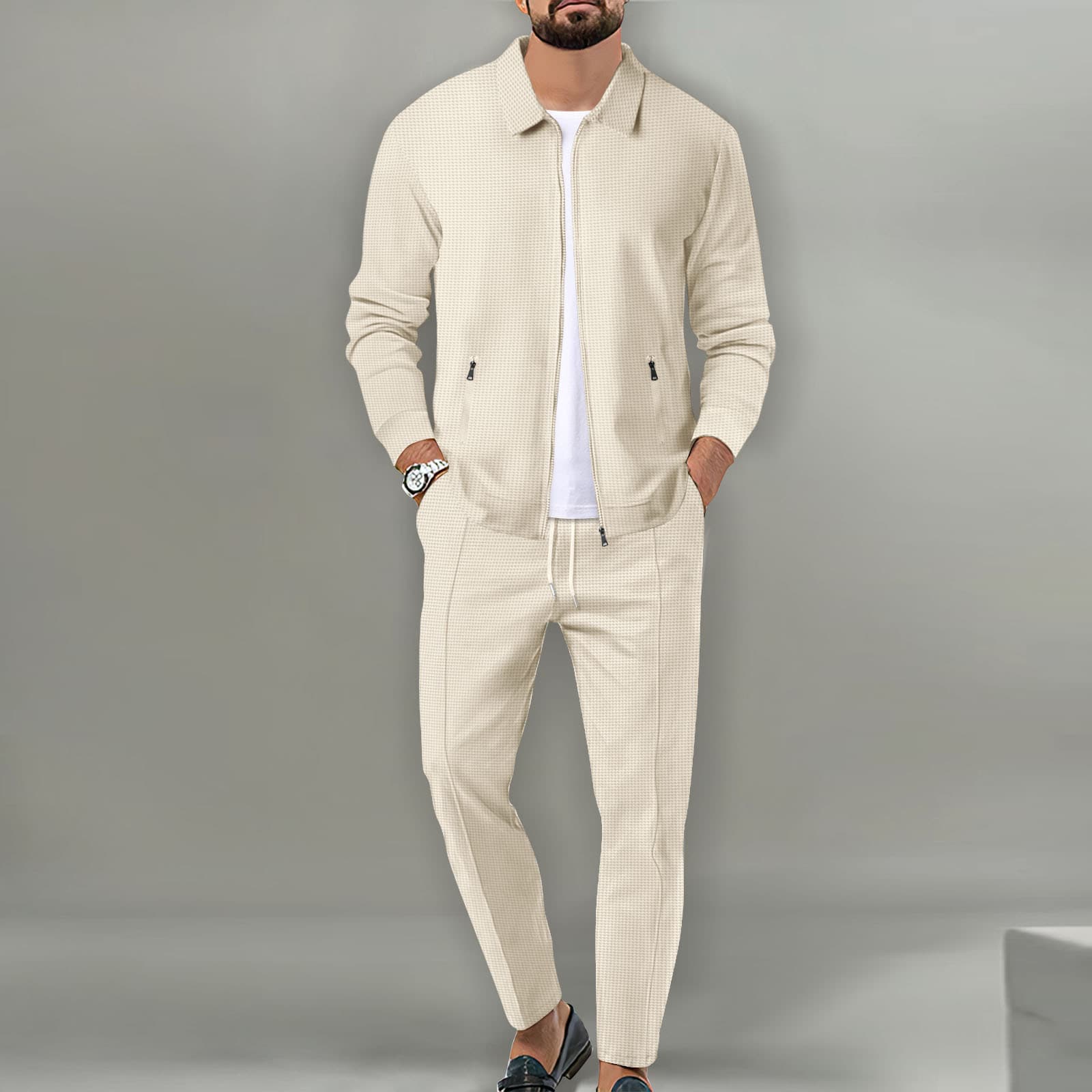 上品な格子柄トラックジャケットスーツ